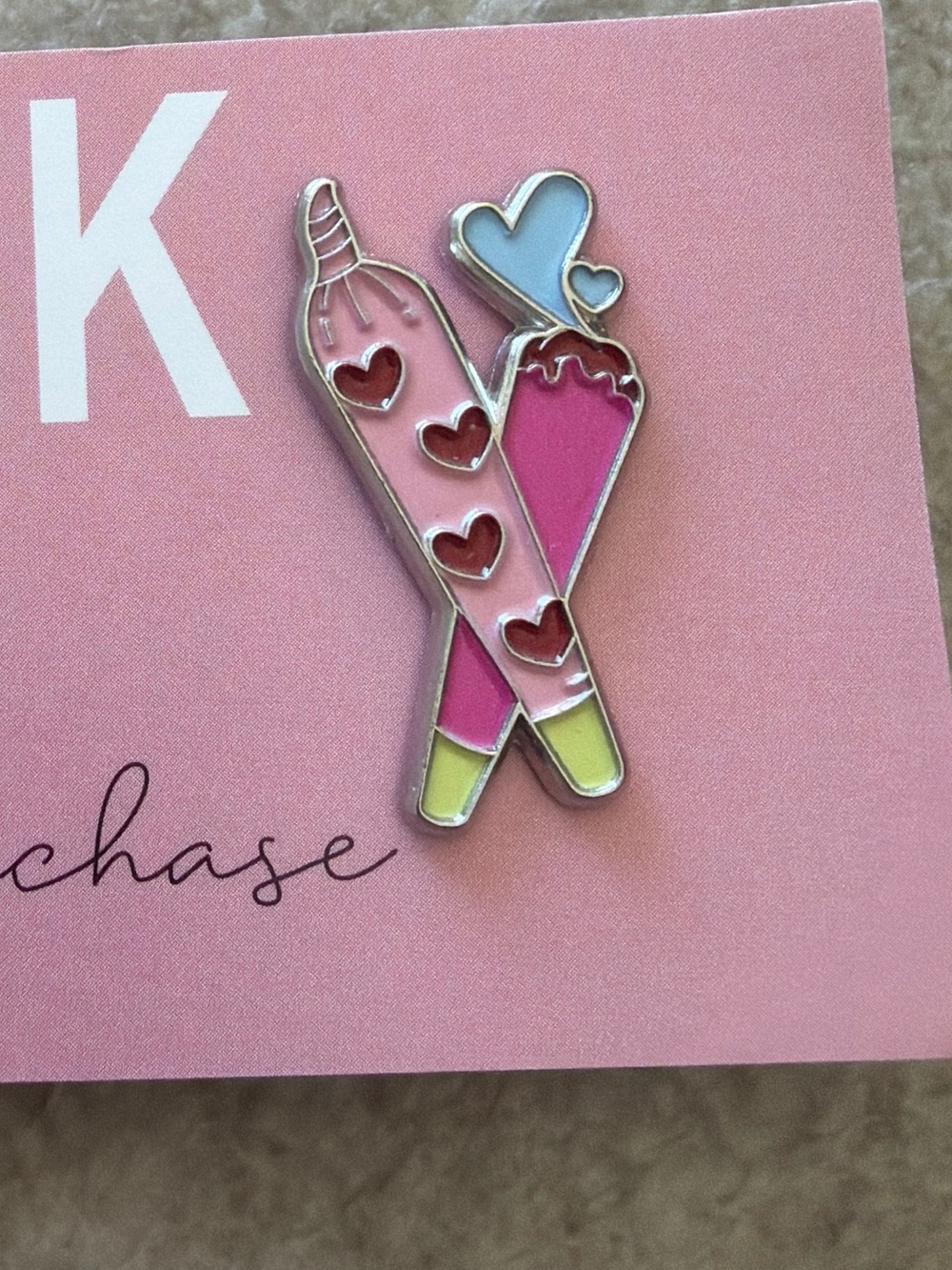 Cute Pink Heart-Detailed Joint Enamel Pin
